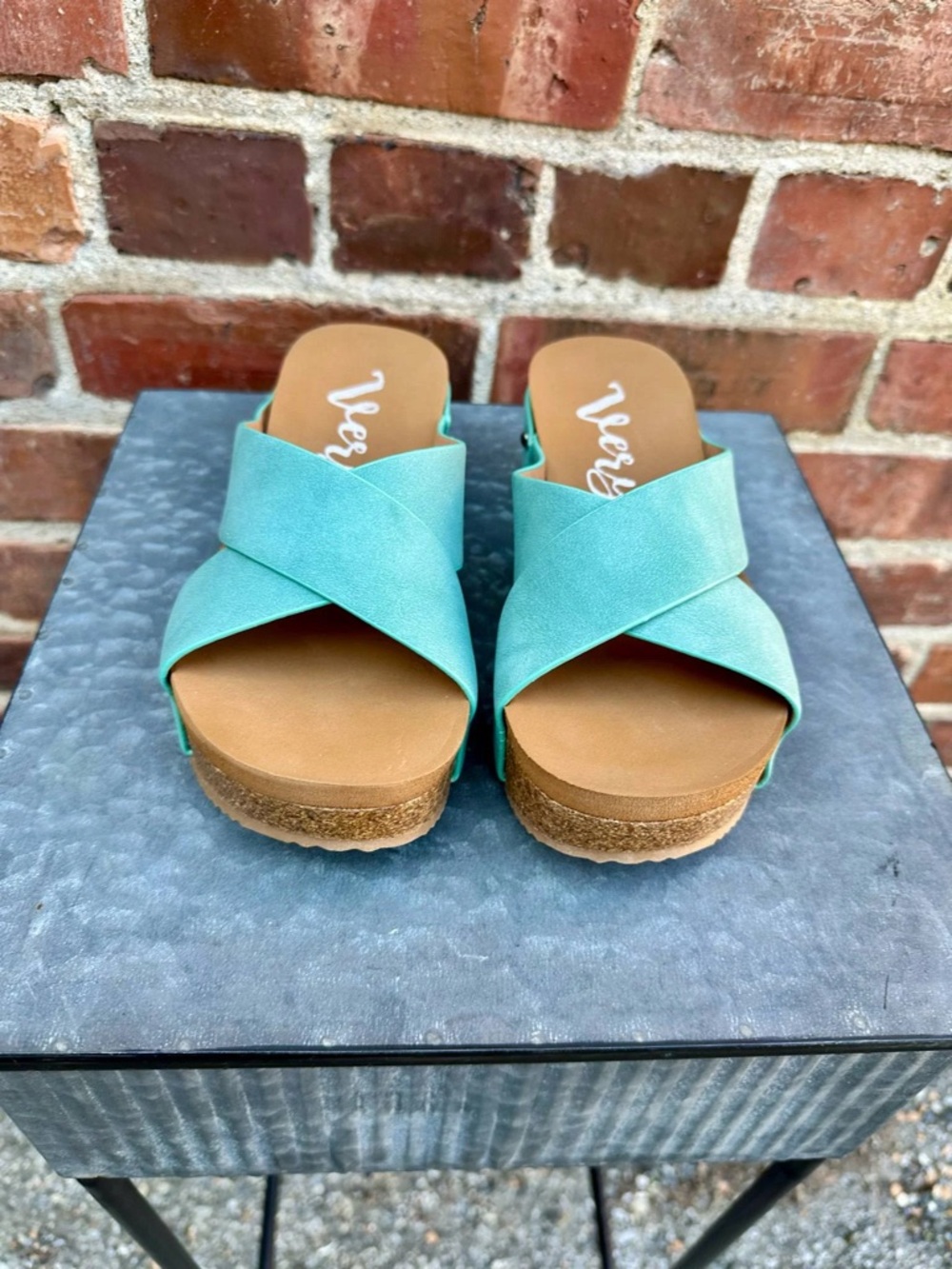 NWT Very G Slip on Turquoise Wedge Sandals - Picture 2 of 5
